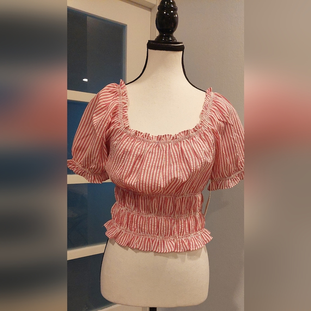 Lily Star Striped Pink and White Blouse with Puff Sleeves